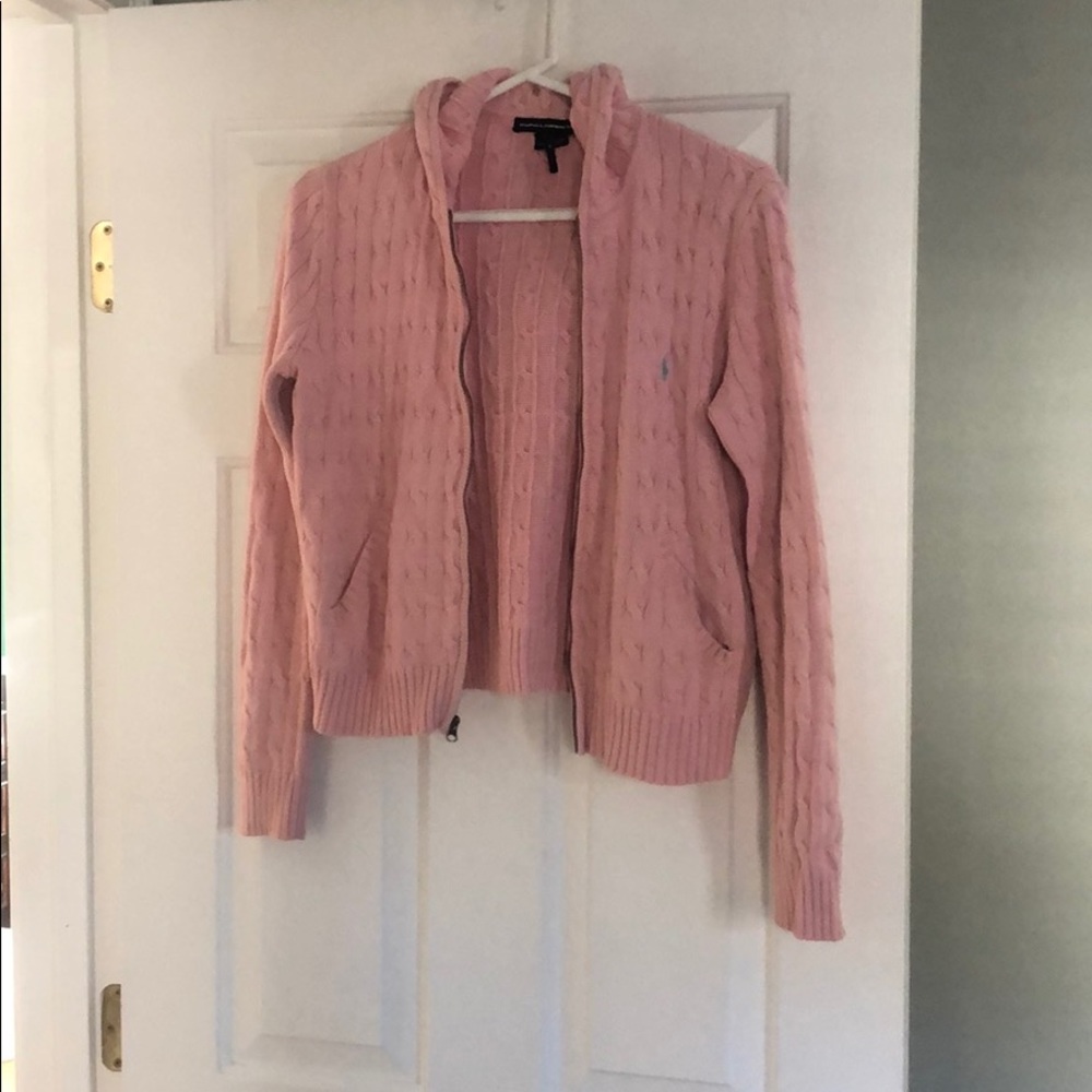 Pink Ralph Lauren zip up hoodie sweater